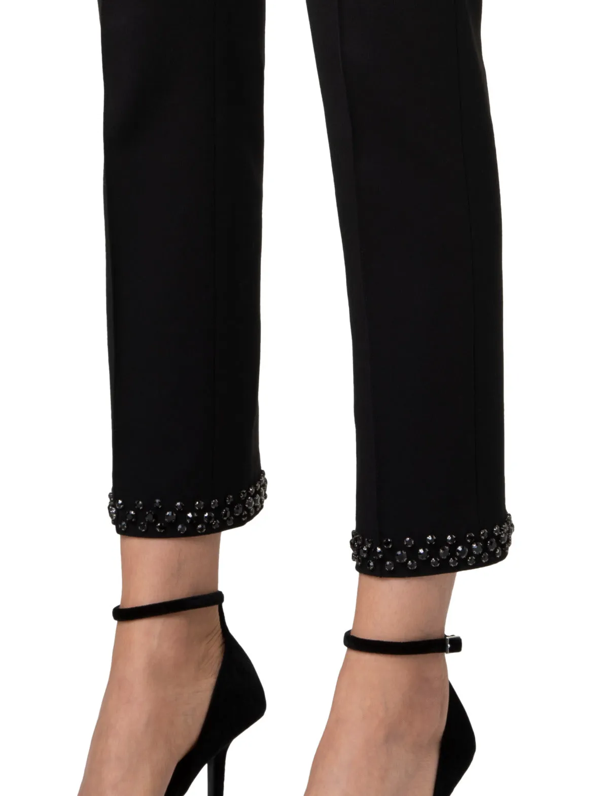 Straight Jersey Pants with Diamond Studs