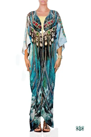 SUB-AQUALOGY Blue Ornate Chains Devarshy Long Kimono Jacket - 1060A