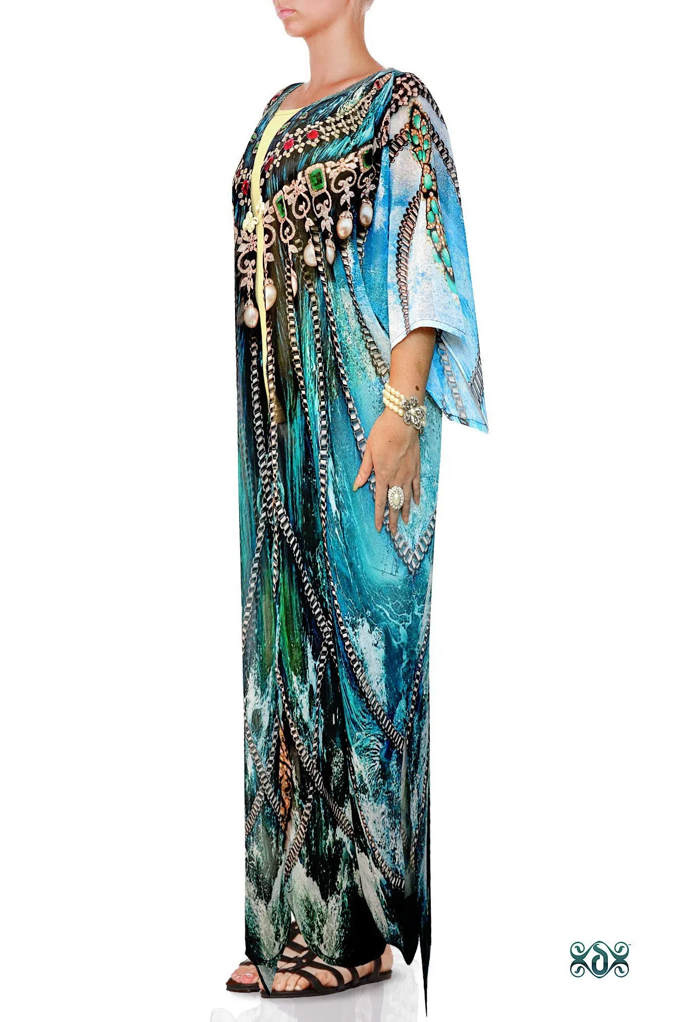 SUB-AQUALOGY Blue Ornate Chains Devarshy Long Kimono Jacket - 1060A