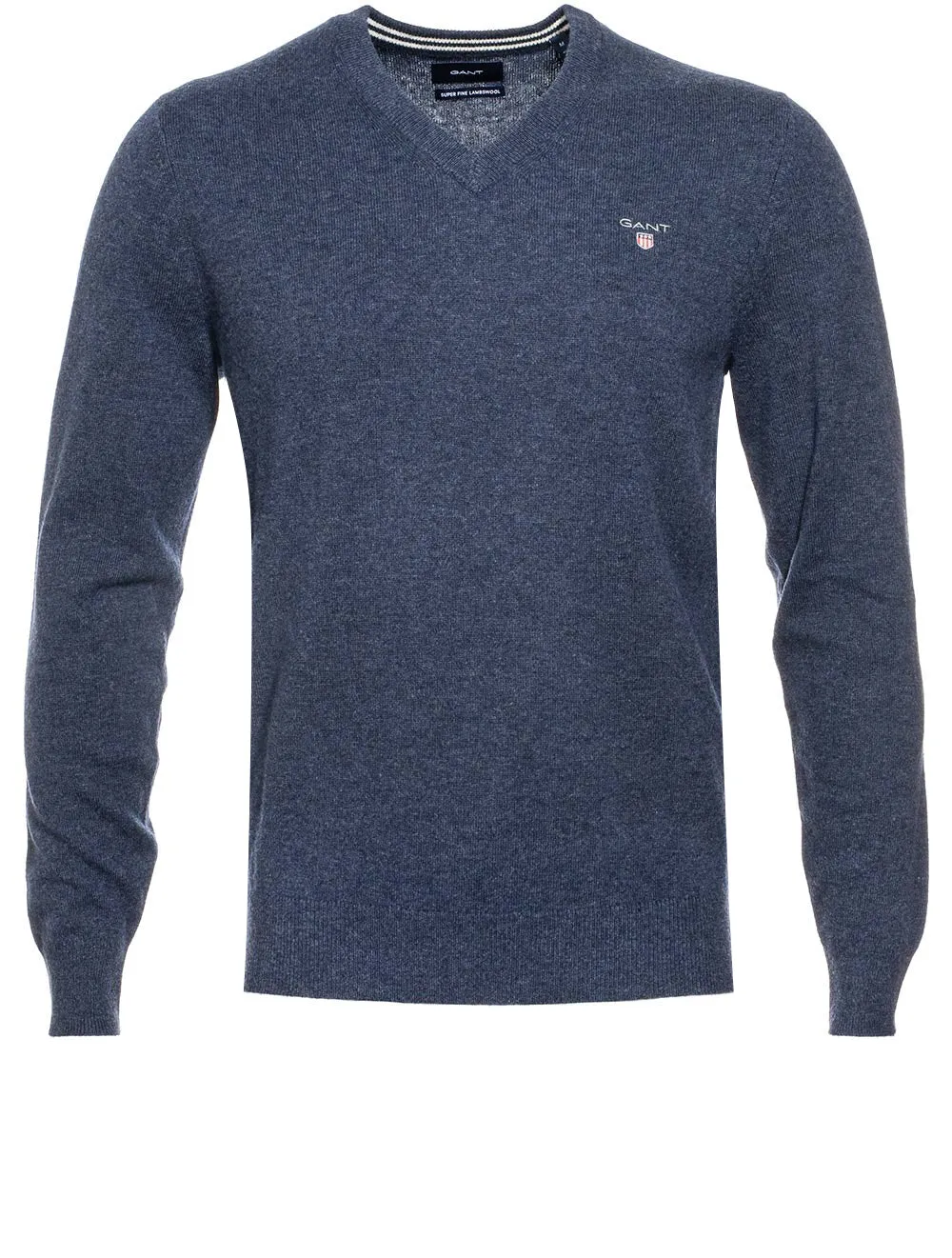 Super Fine Lambswool V-Neck Sweater Dark Navy Melange