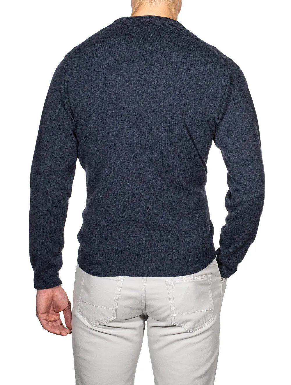 Super Fine Lambswool V-Neck Sweater Dark Navy Melange