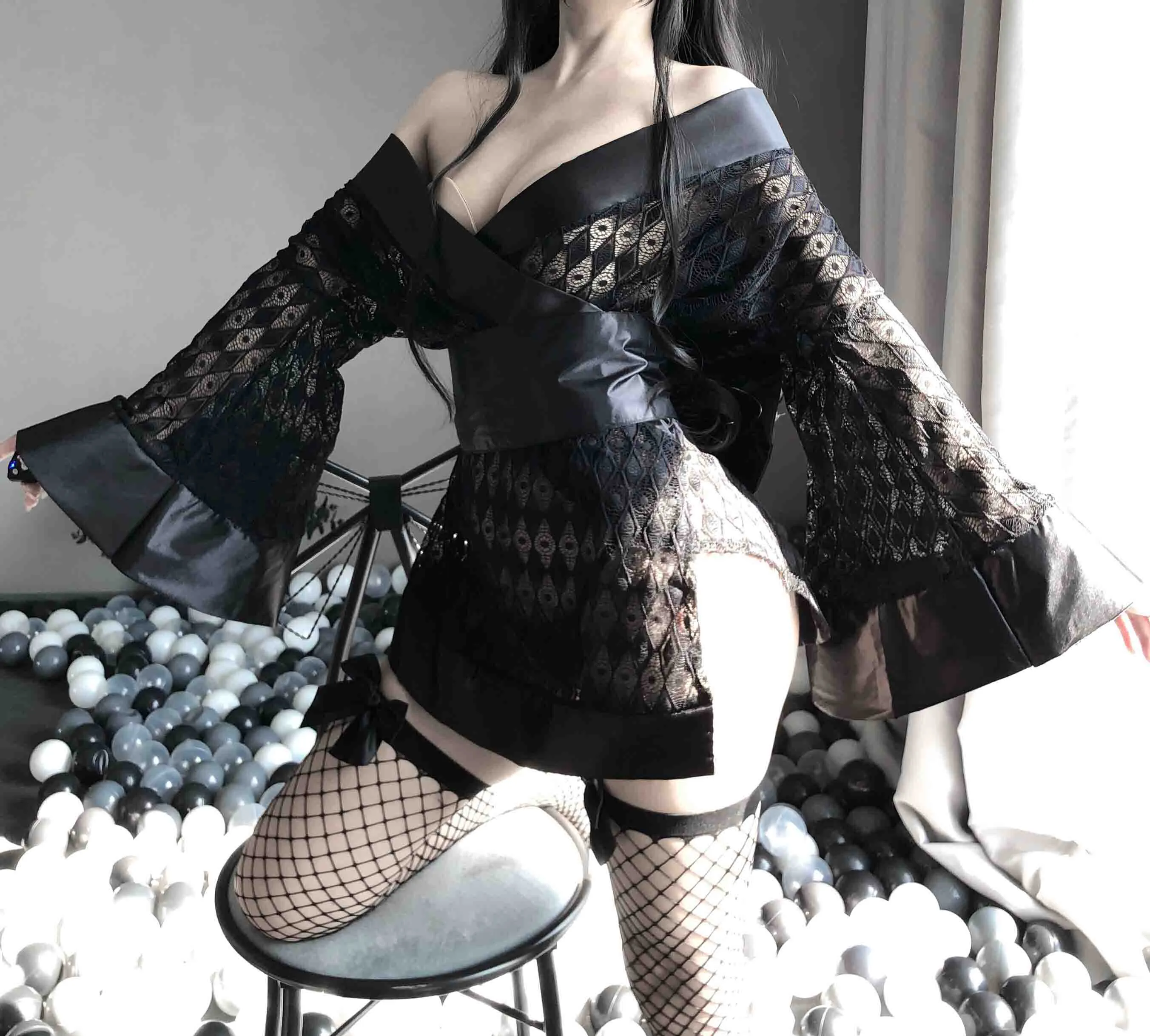 T-2172 Erotic lingerie dark Japanese kimono