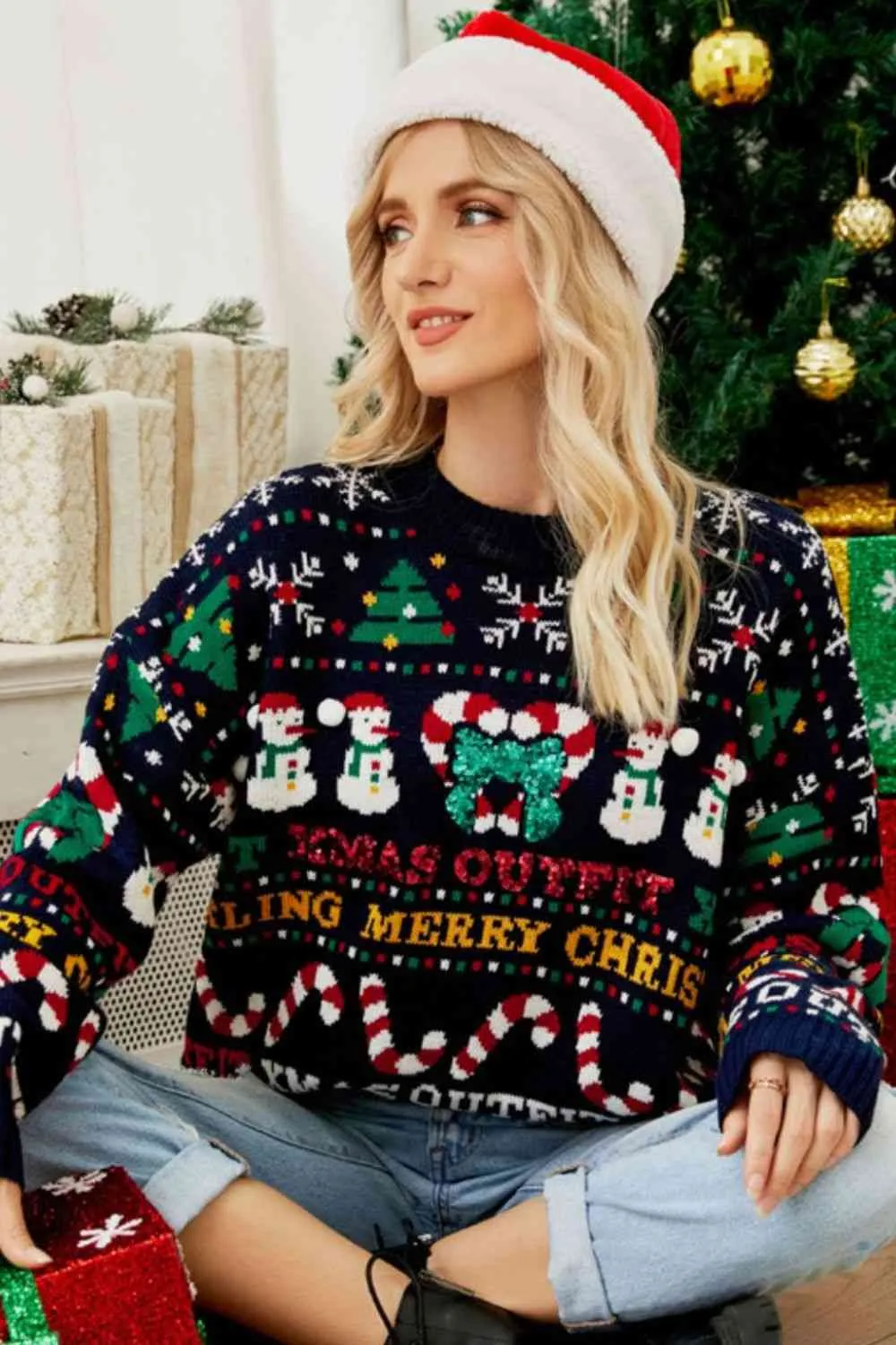 TEEK - Christmas Crewneck Dropped Shoulder Sweater