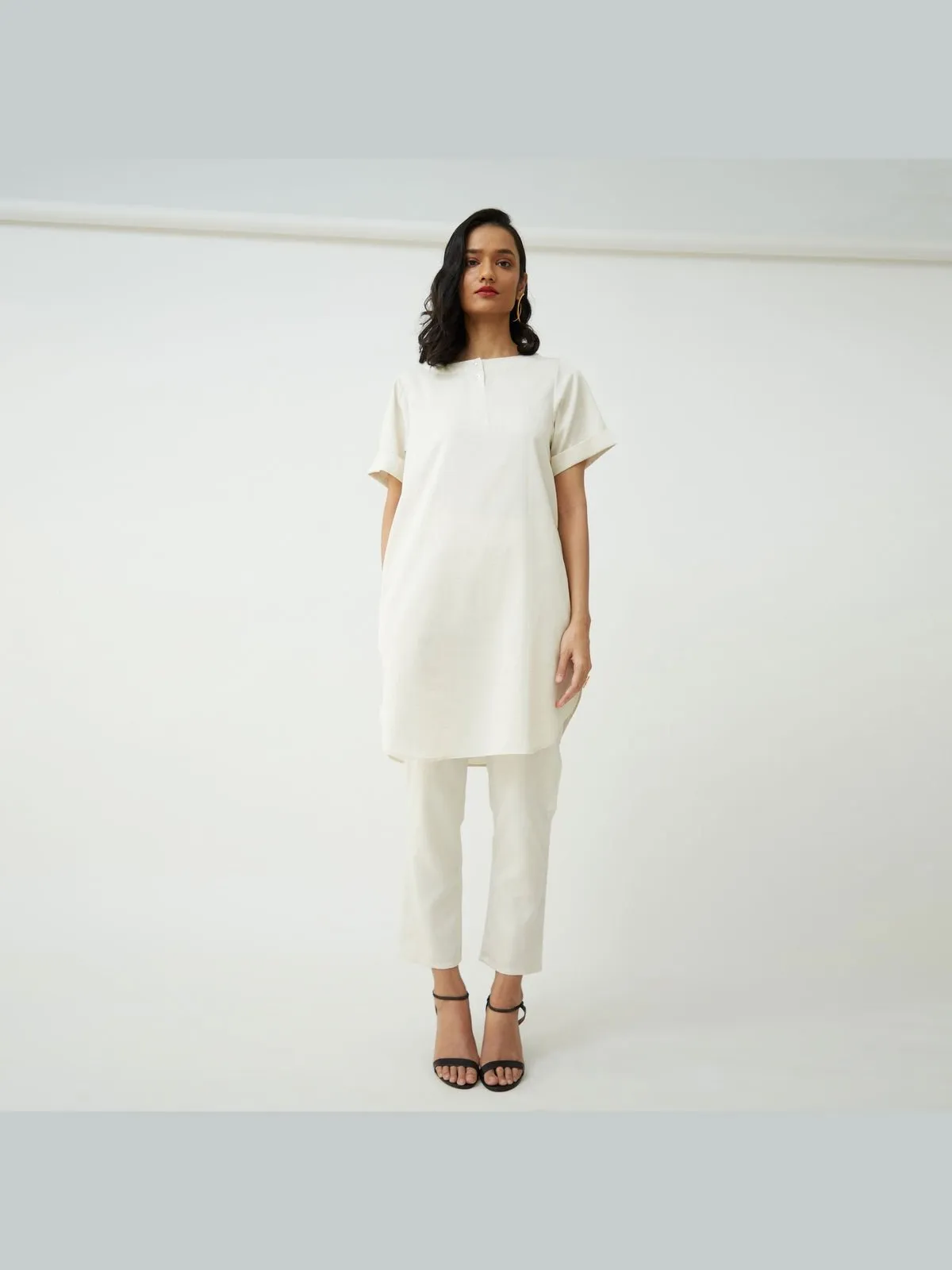 Tencel Solid Tunic with Tapered Leg Trousers Co-ord Set