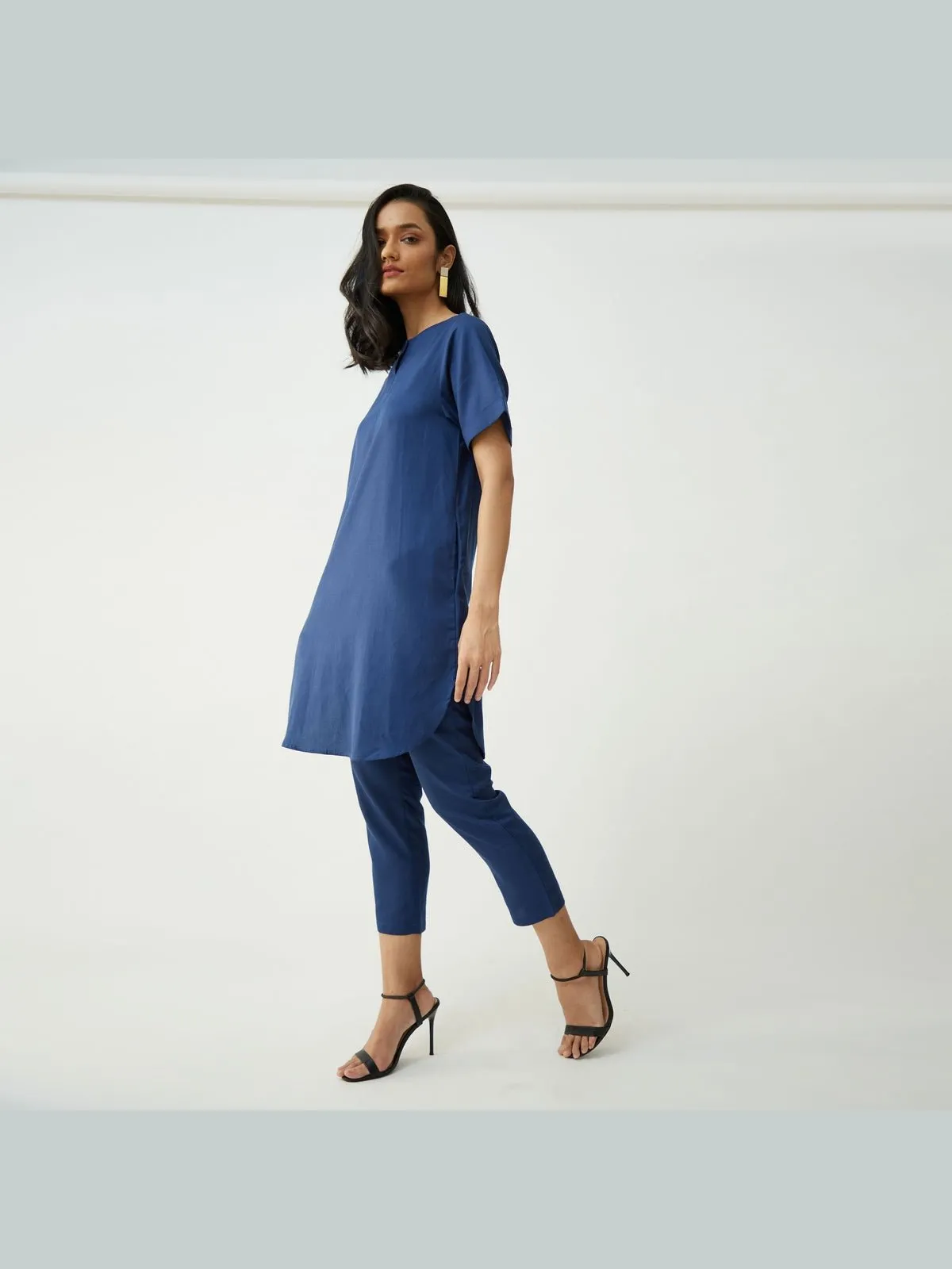 Tencel Solid Tunic with Tapered Leg Trousers Co-ord Set