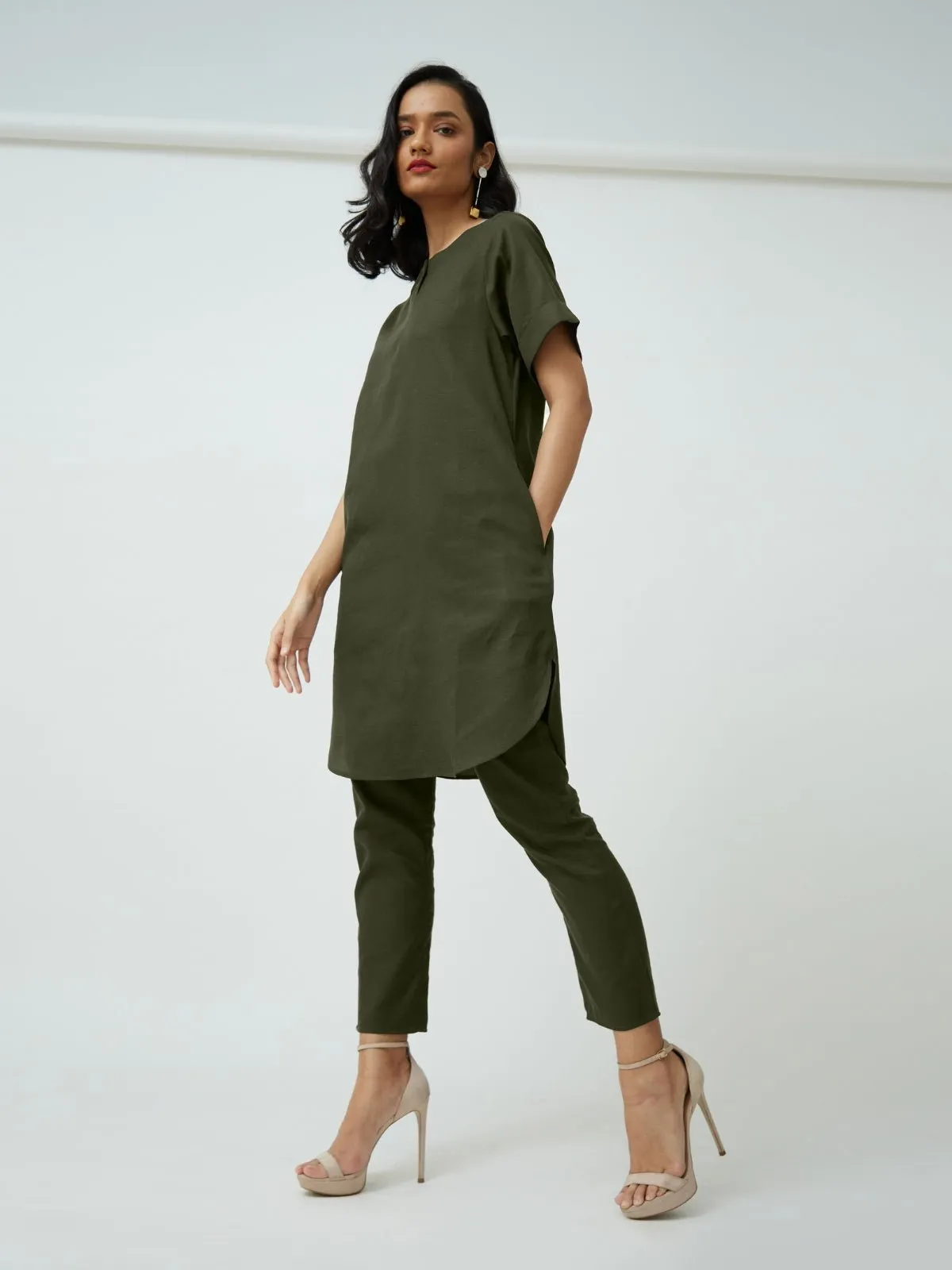 Tencel Solid Tunic with Tapered Leg Trousers Co-ord Set