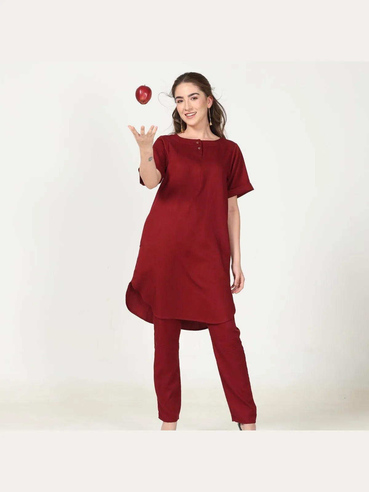 Tencel Solid Tunic with Tapered Leg Trousers Co-ord Set