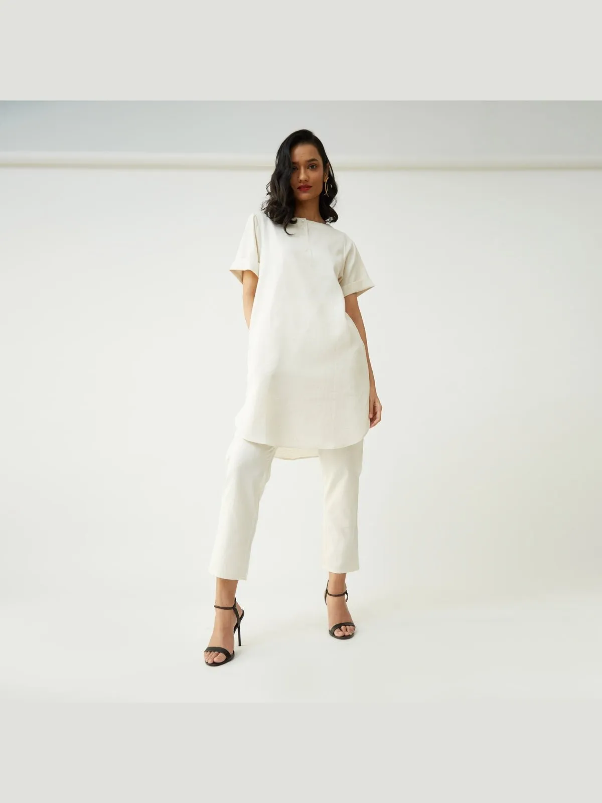 Tencel Solid Tunic with Tapered Leg Trousers Co-ord Set