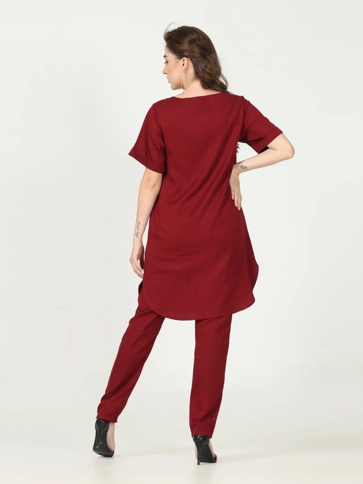 Tencel Solid Tunic with Tapered Leg Trousers Co-ord Set