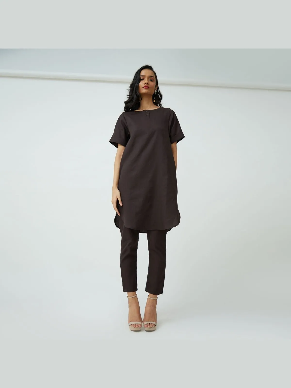 Tencel Solid Tunic with Tapered Leg Trousers Co-ord Set