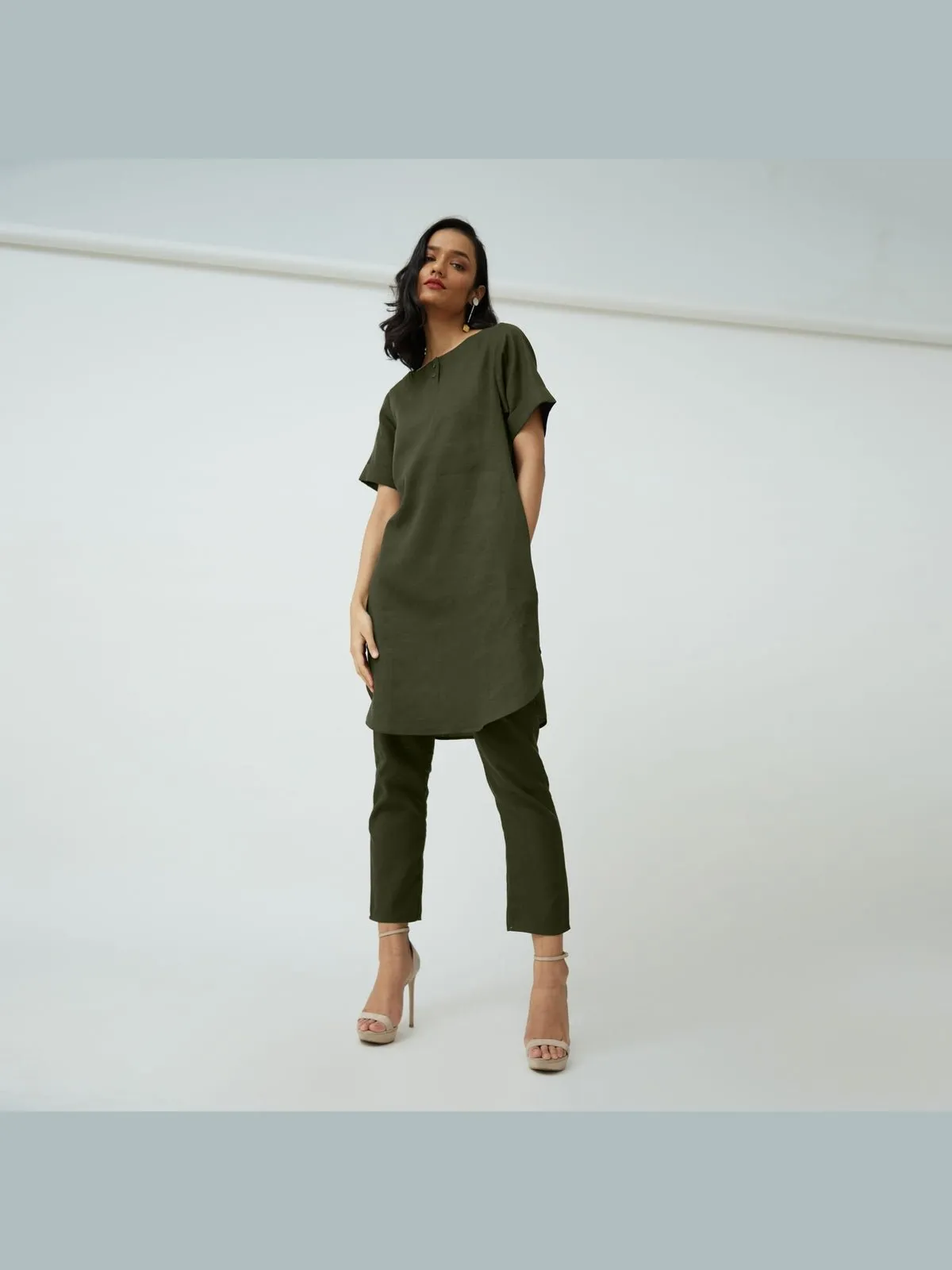 Tencel Solid Tunic with Tapered Leg Trousers Co-ord Set