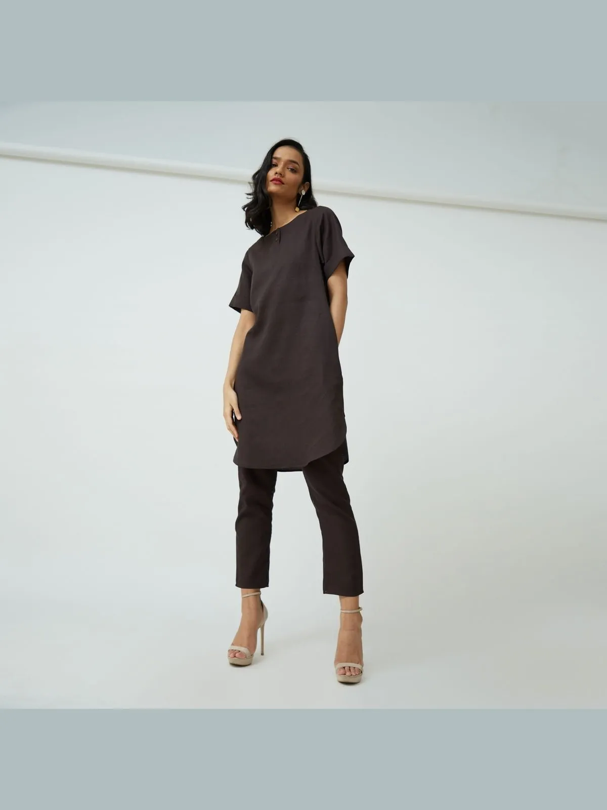 Tencel Solid Tunic with Tapered Leg Trousers Co-ord Set