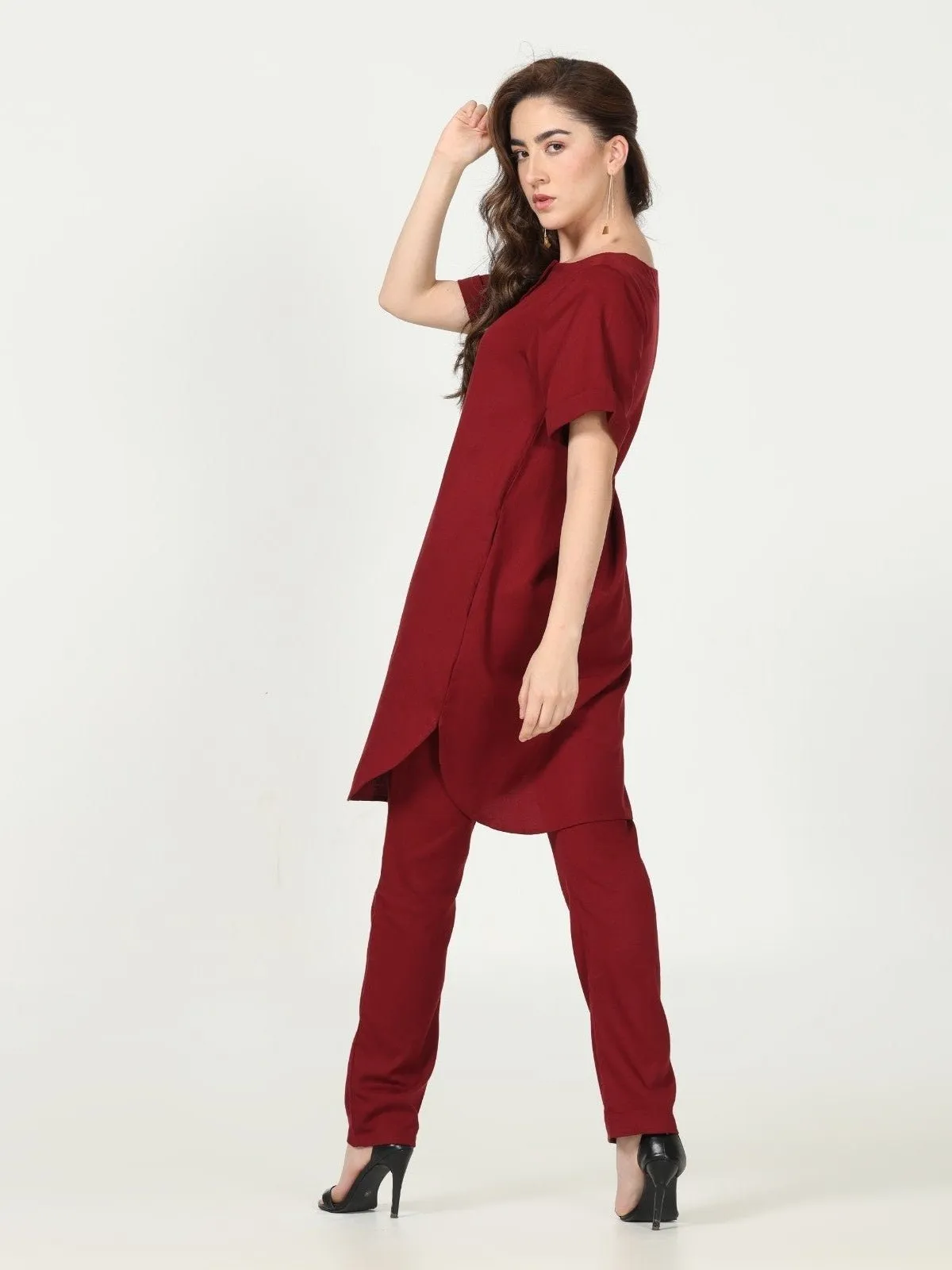 Tencel Solid Tunic with Tapered Leg Trousers Co-ord Set