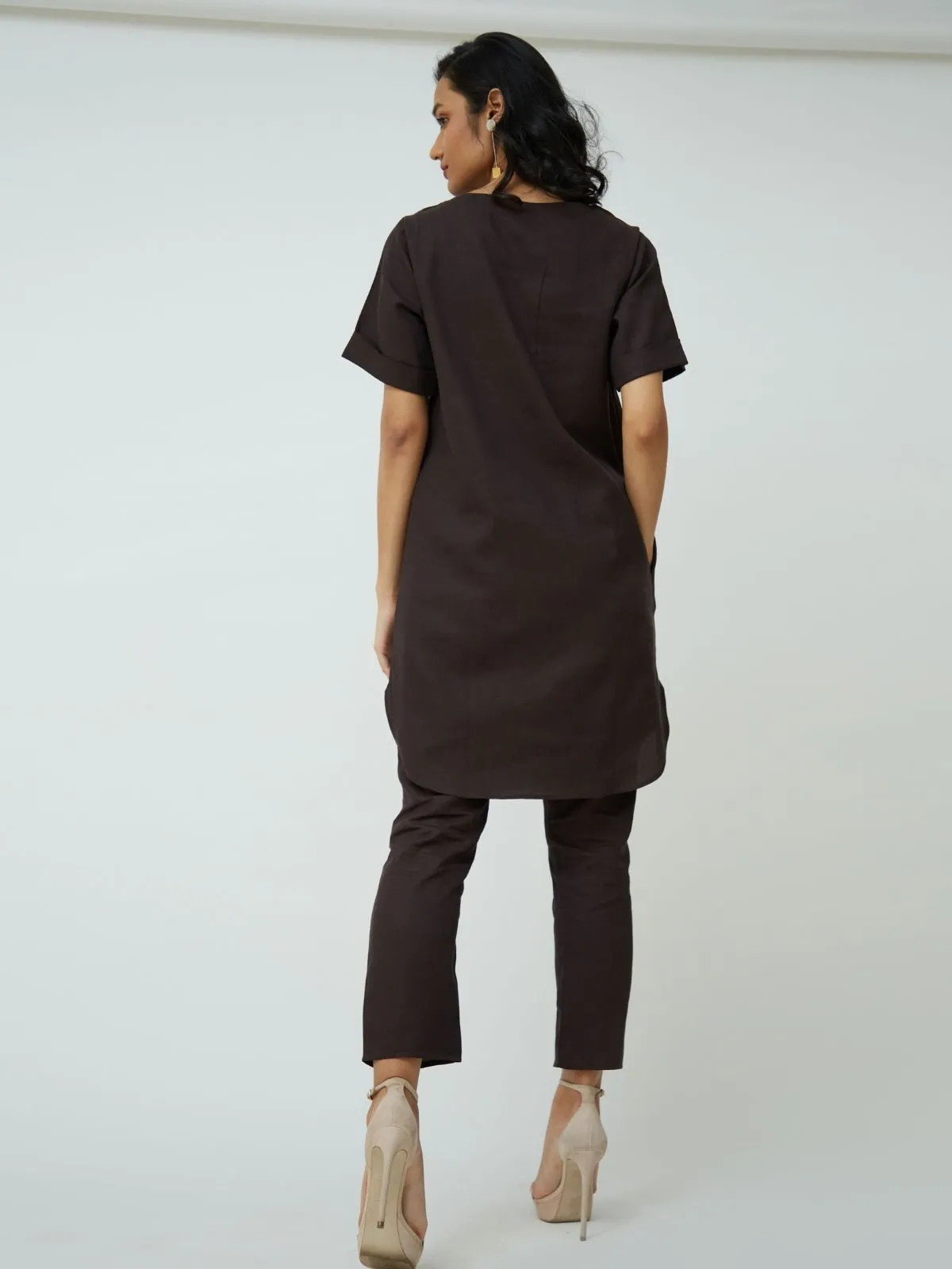 Tencel Solid Tunic with Tapered Leg Trousers Co-ord Set