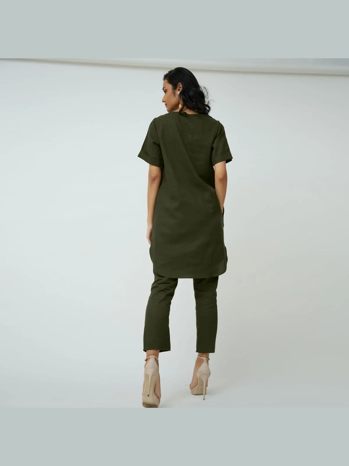 Tencel Solid Tunic with Tapered Leg Trousers Co-ord Set