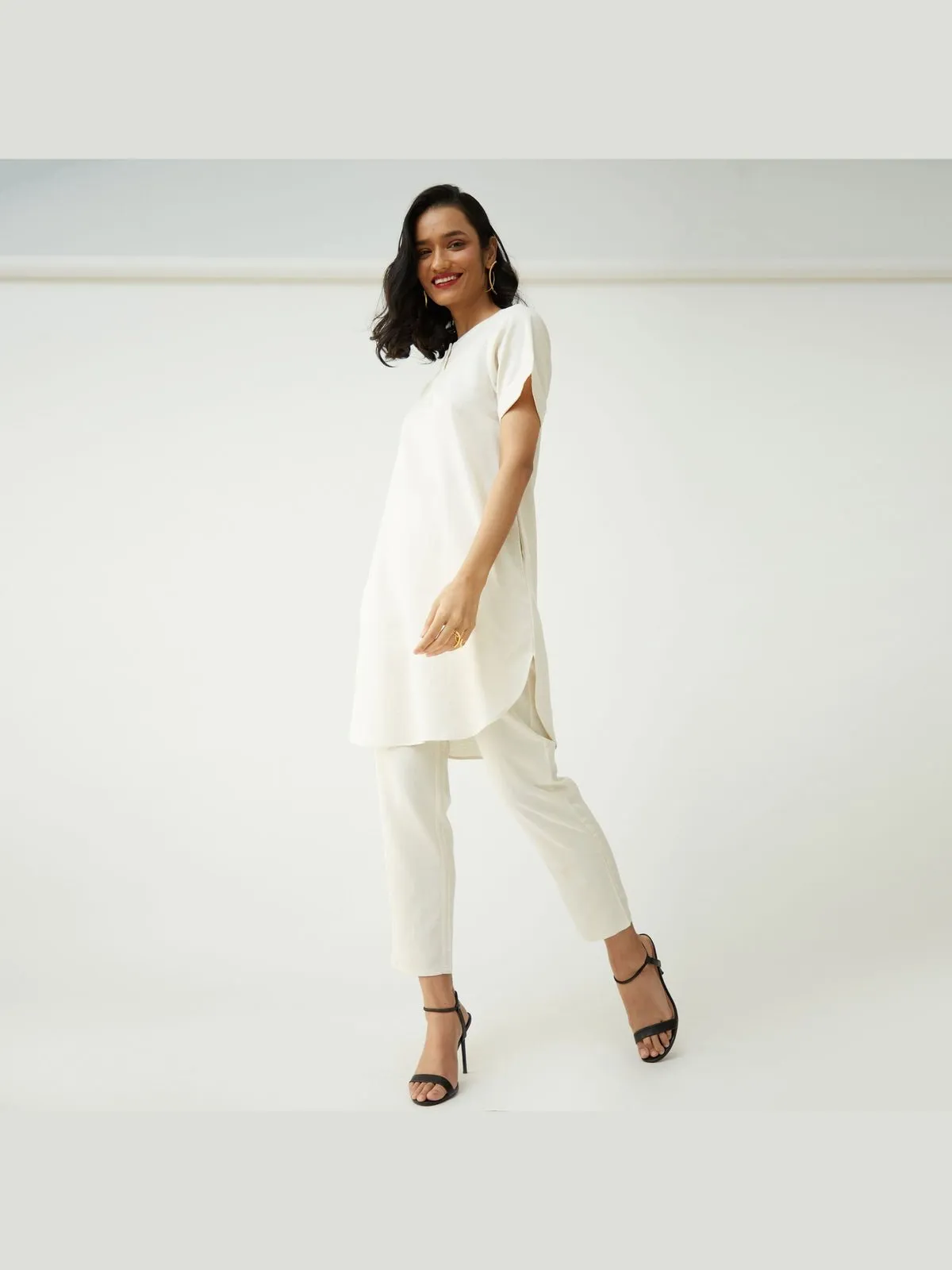 Tencel Solid Tunic with Tapered Leg Trousers Co-ord Set