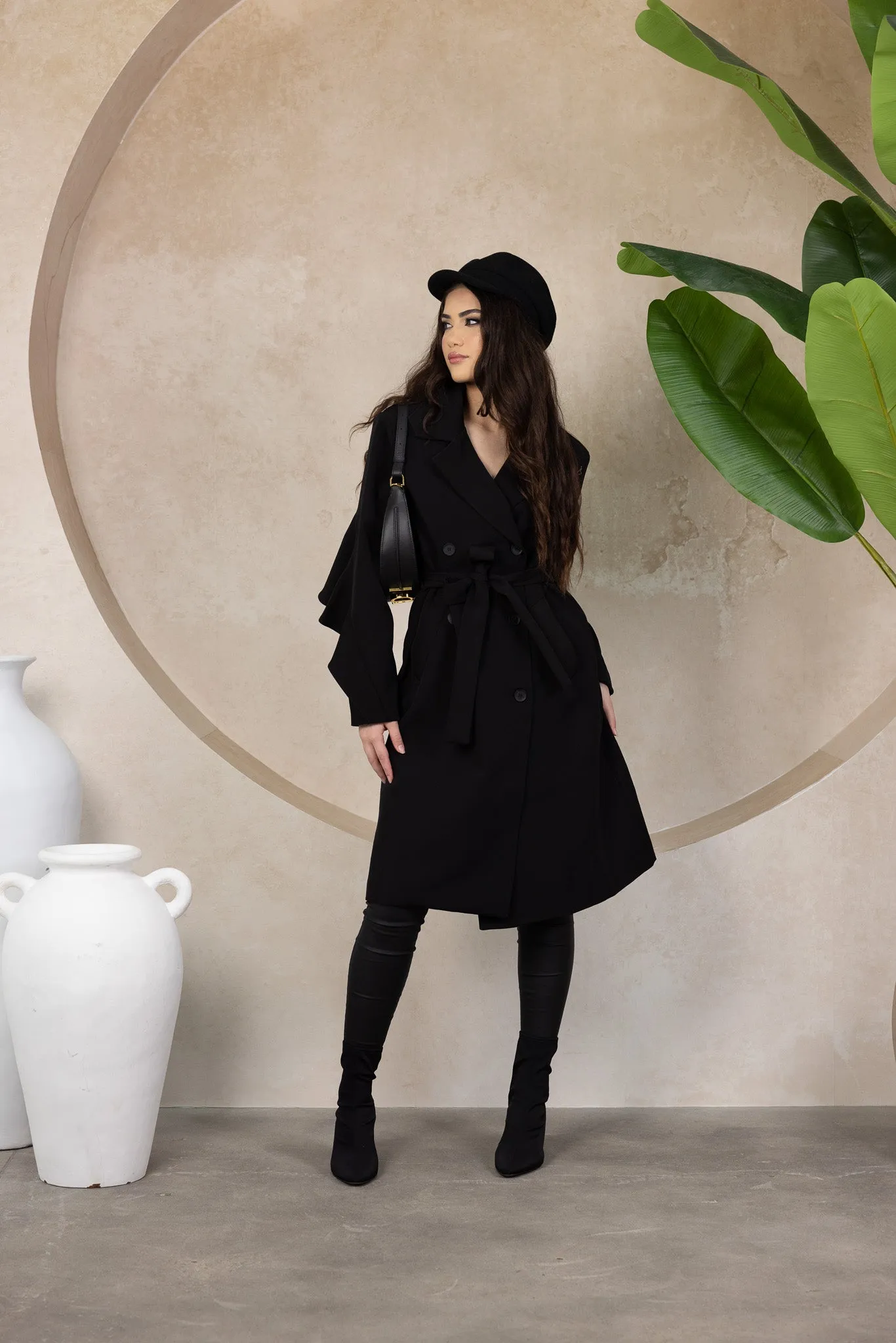 The Crescent Ruffle Back Trench Coat