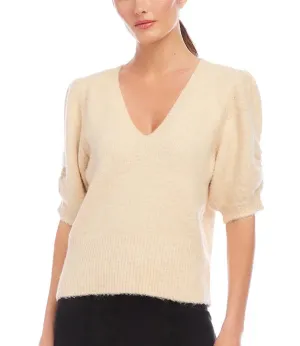 The V-Neck Short Sleeve Sweater in Sand