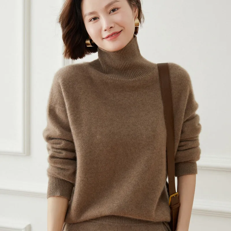 Thickened Turtleneck Pullover Loose Solid Color Casual Simple Slimming Knitted Cashmere Sweater