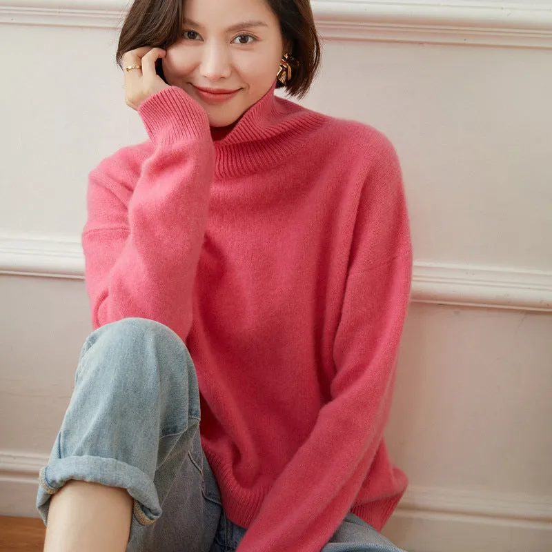 Thickened Turtleneck Pullover Loose Solid Color Casual Simple Slimming Knitted Cashmere Sweater