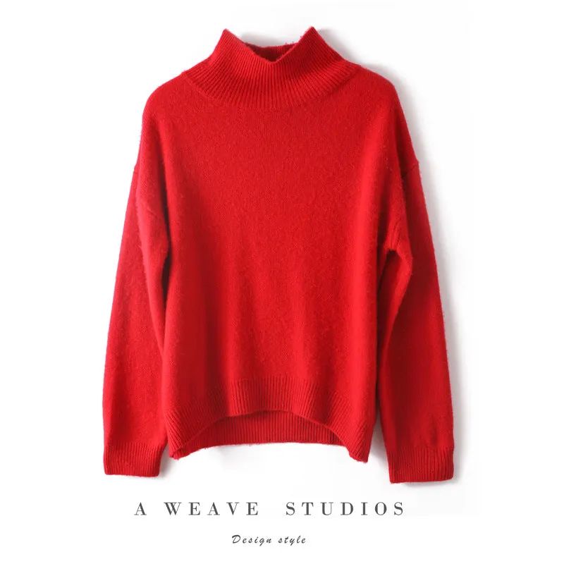 Thickened Turtleneck Pullover Loose Solid Color Casual Simple Slimming Knitted Cashmere Sweater