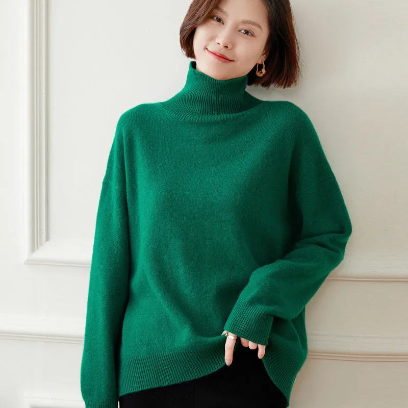 Thickened Turtleneck Pullover Loose Solid Color Casual Simple Slimming Knitted Cashmere Sweater