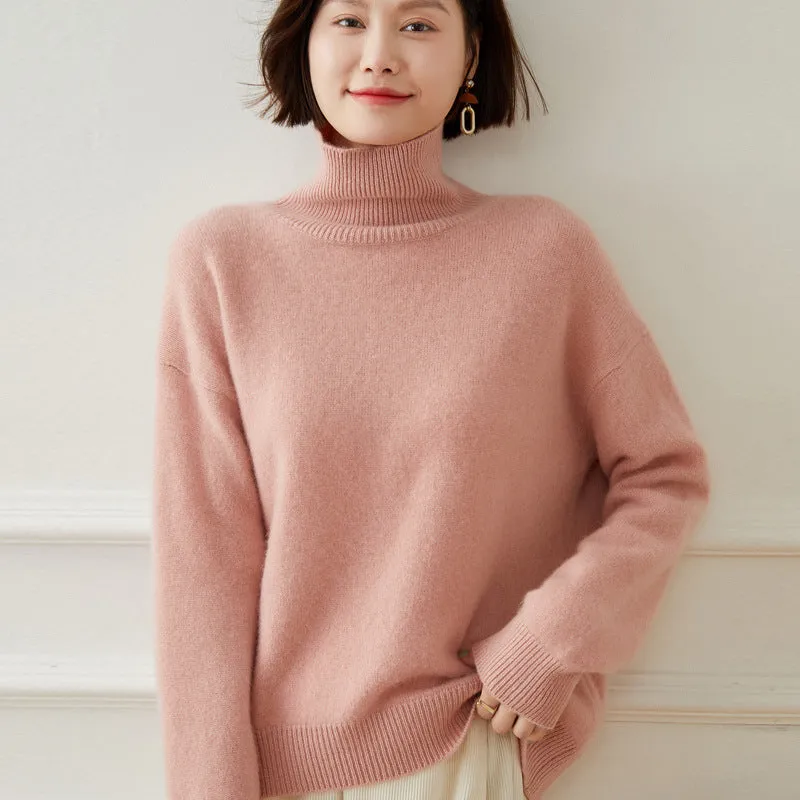 Thickened Turtleneck Pullover Loose Solid Color Casual Simple Slimming Knitted Cashmere Sweater