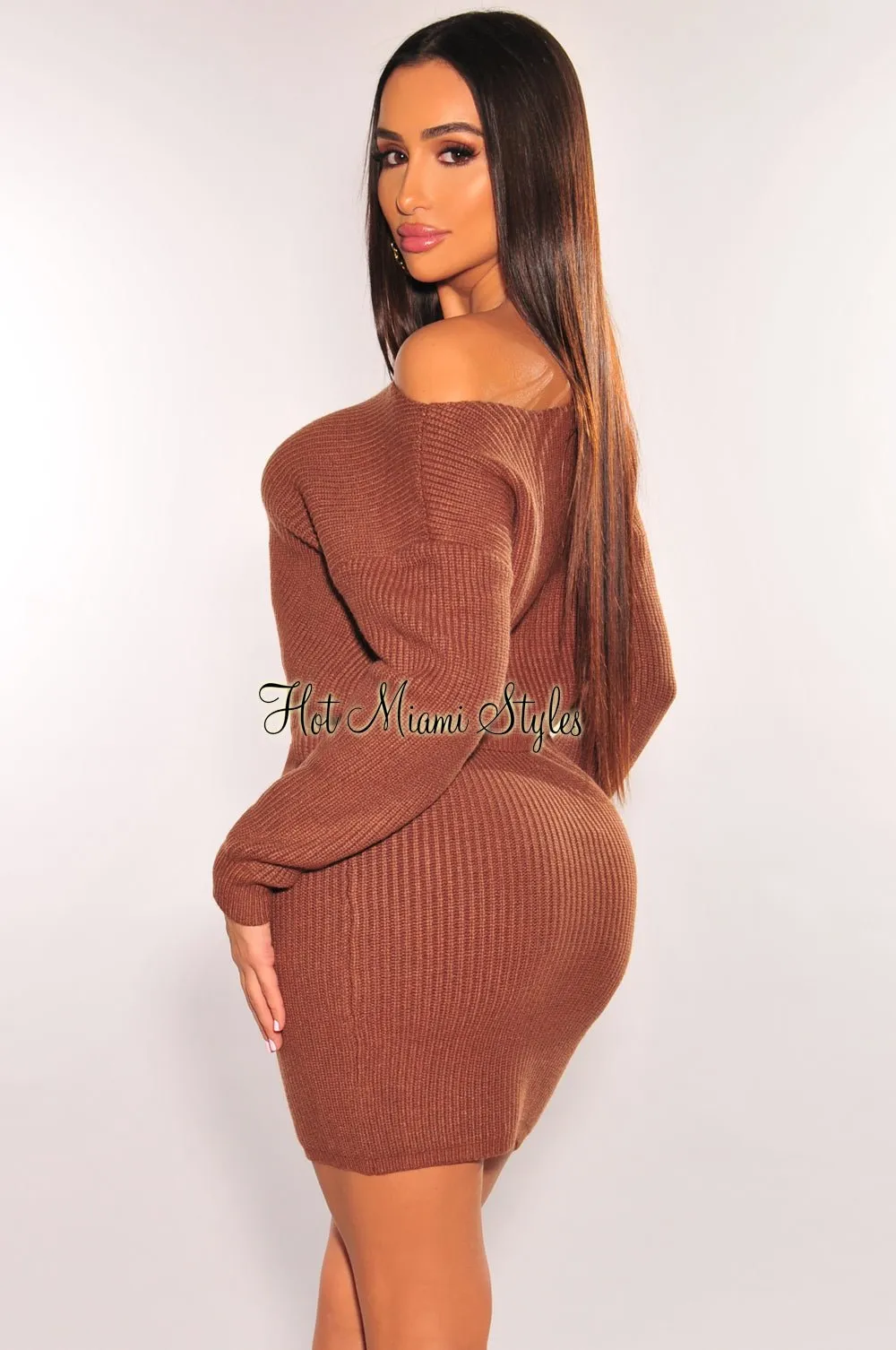 Toffee Ribbed Knit Sweater High Waist Skirt Two Piece Set