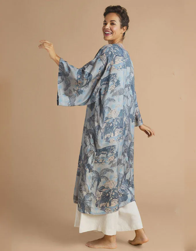 Tropical Toile Kimono Denim & Petal