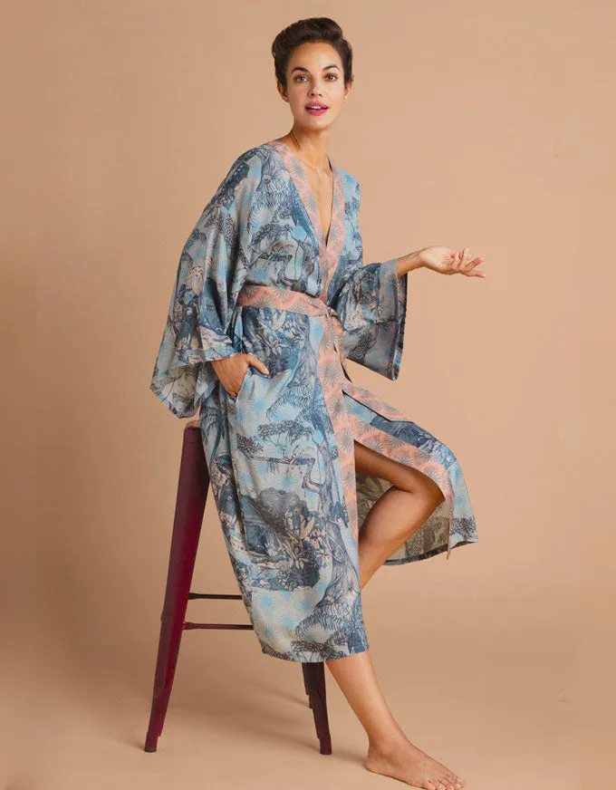 Tropical Toile Kimono Denim & Petal