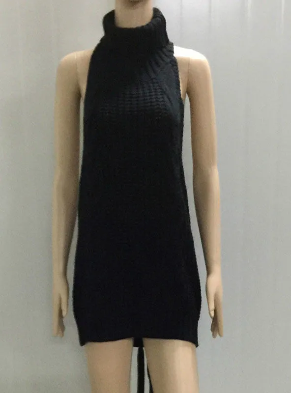 Turtleneck Sleeveless Long Virgin Knitted Sexy backless Women Sweaters