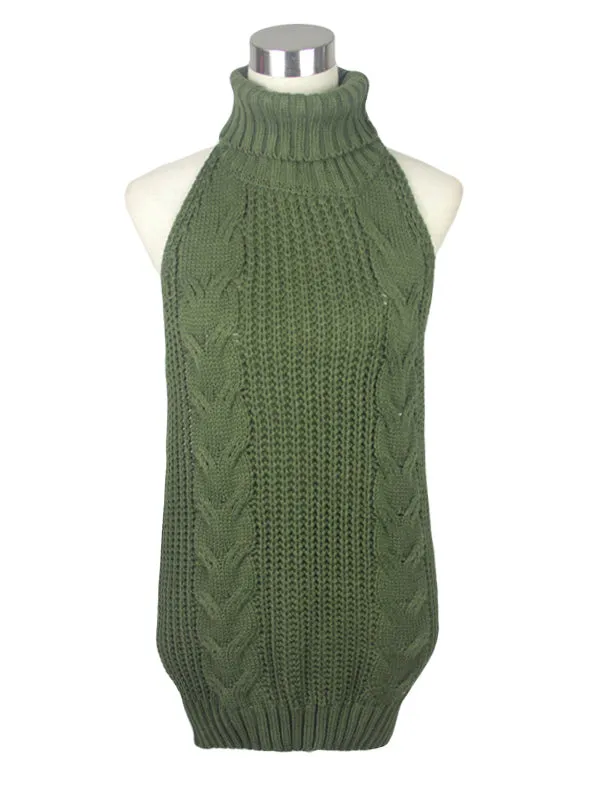 Turtleneck Sleeveless Long Virgin Knitted Sexy backless Women Sweaters