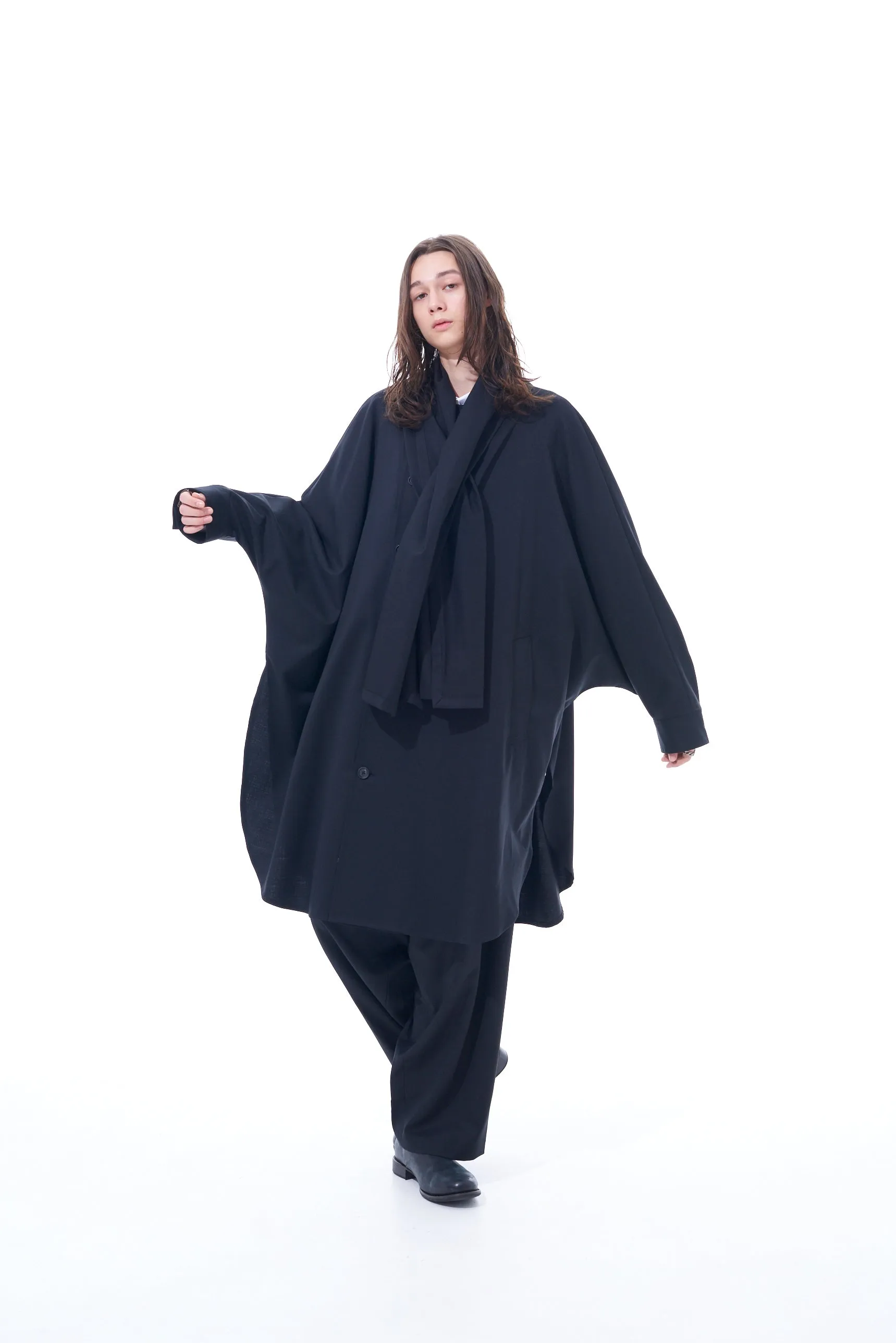 T/W GABARDINE STOLE COLLAR BIG SILHOUETTE COAT