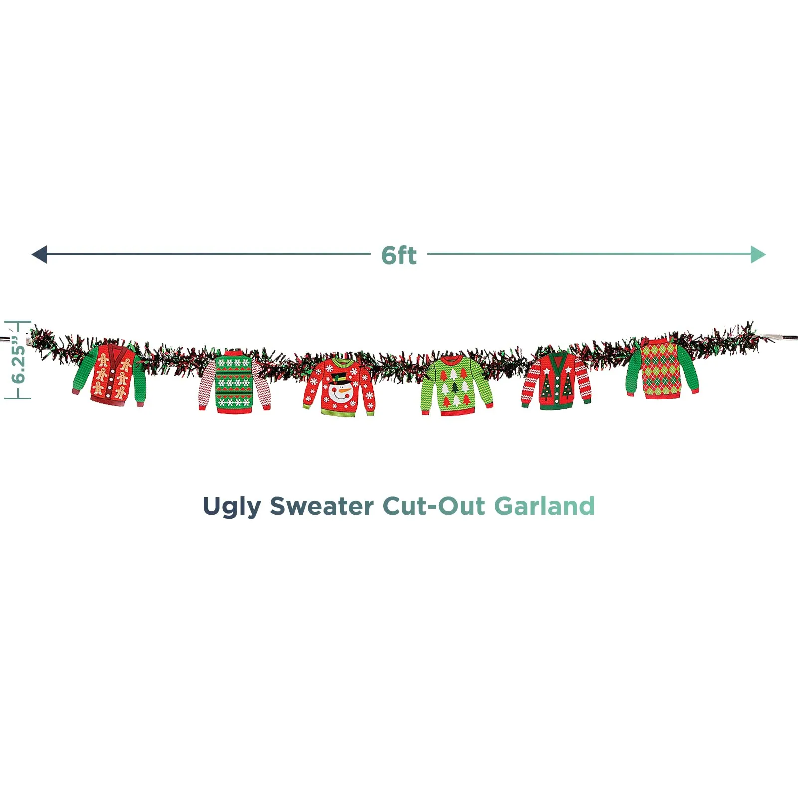 Ugly Sweater Party Pack - Paper Dessert Plates, Beverage Napkins, Table Cover, and Garland For Tacky Sweater Holiday Christmas Parties (Serves 16)