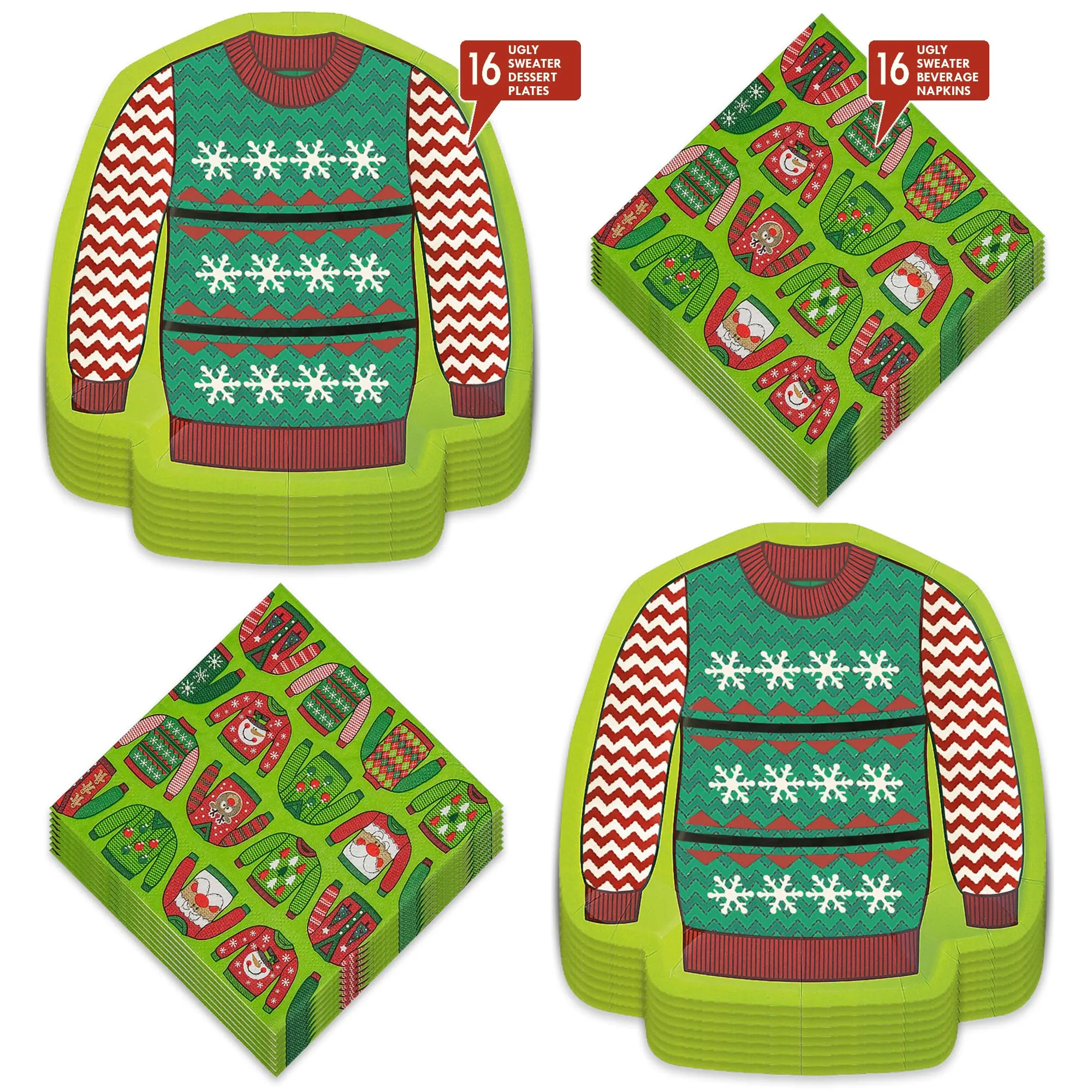 Ugly Sweater Party Supplies - Plates and Napkins For Tacky Christmas Parties (Serves 16)