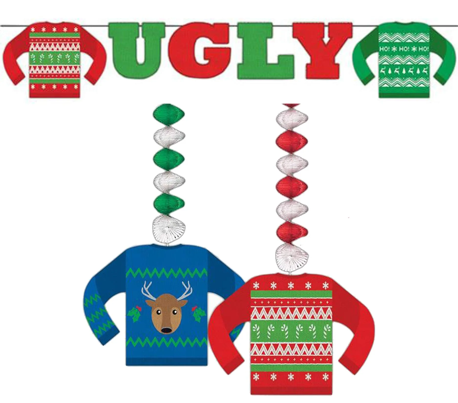 Ugly Sweater Party Supplies - Sweater Garland Banner and Hanging Decorations for Tacky Sweater Holiday Christmas Parties