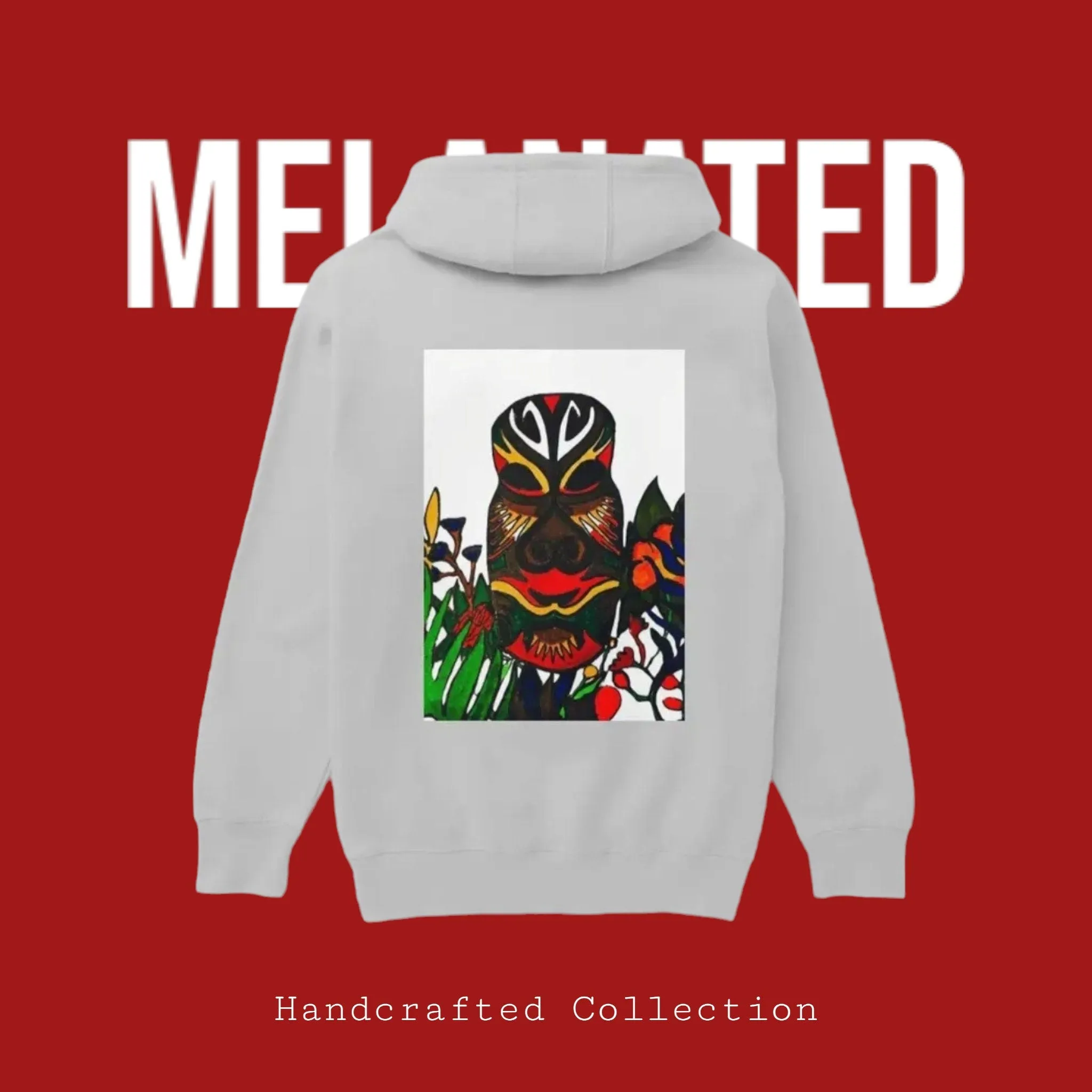 Unique Ethnic Mask-Inspired Pullover Hoodie, Handcrafted Unisex Streetwear