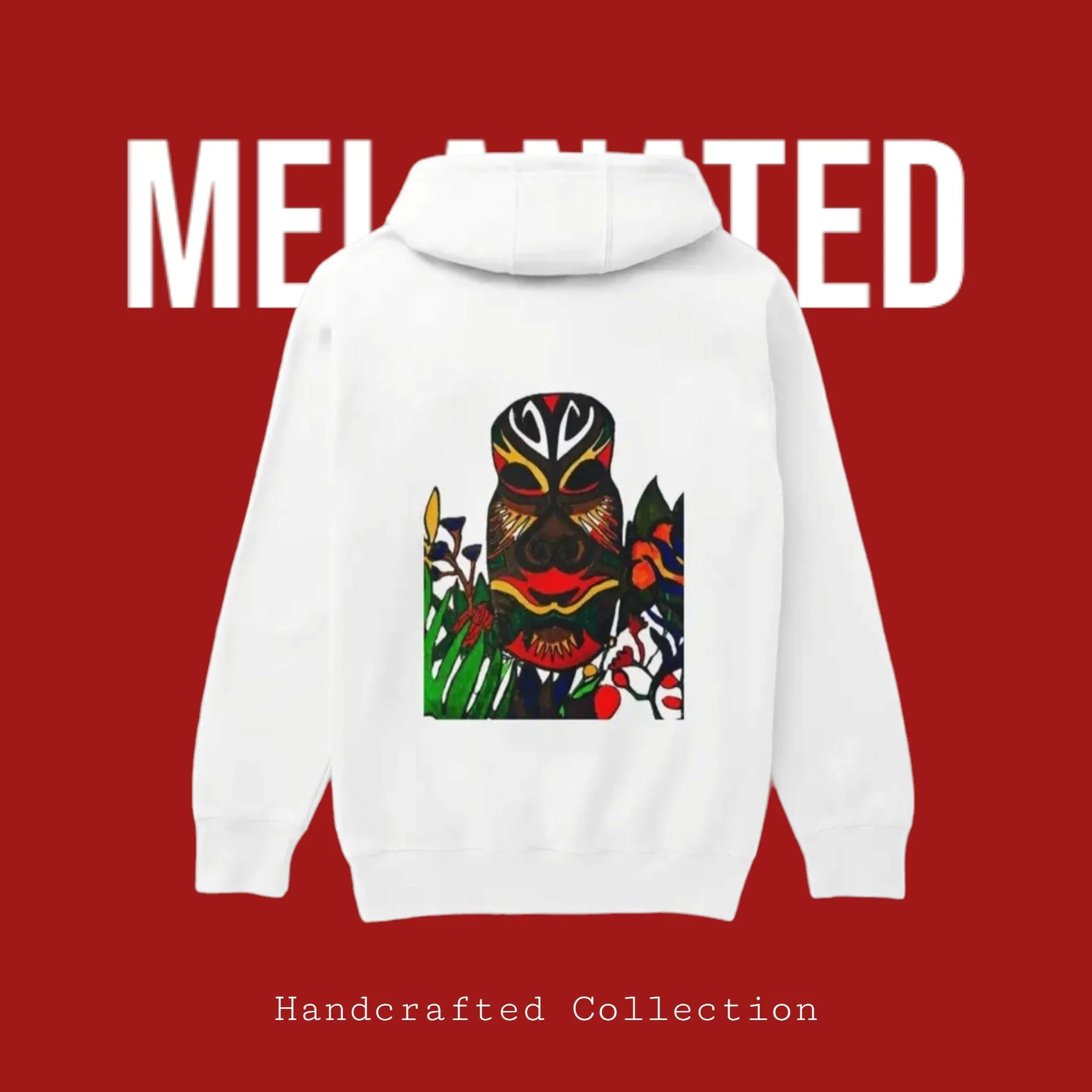 Unique Ethnic Mask-Inspired Pullover Hoodie, Handcrafted Unisex Streetwear