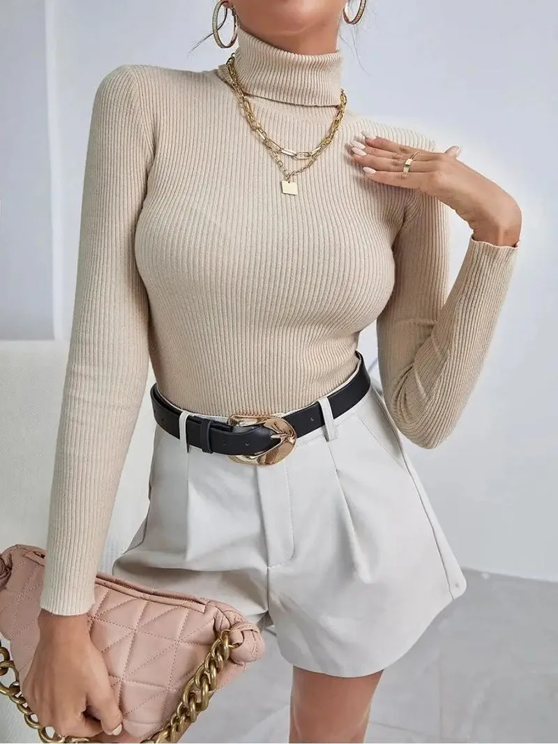 Uniwim 2000s fashion Women's Autumn and Winter Turtleneck Sweater Pullover Knitted Top Bottoming Shirt