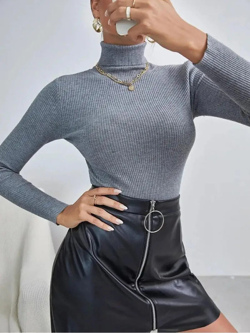 Uniwim 2000s fashion Women's Autumn and Winter Turtleneck Sweater Pullover Knitted Top Bottoming Shirt