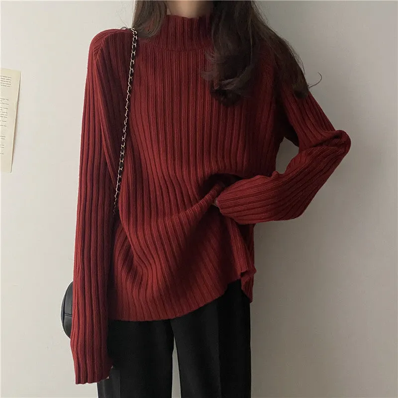 Uniwim dti outfits Women's Half Turtleneck Sweater Autumn and Winter Korean Style Loose Bottoming Shirt Inner Wear Fleece-lined Thick All-Match Sweater Long Sleeve Top