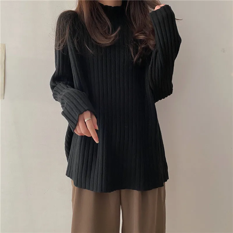 Uniwim dti outfits Women's Half Turtleneck Sweater Autumn and Winter Korean Style Loose Bottoming Shirt Inner Wear Fleece-lined Thick All-Match Sweater Long Sleeve Top