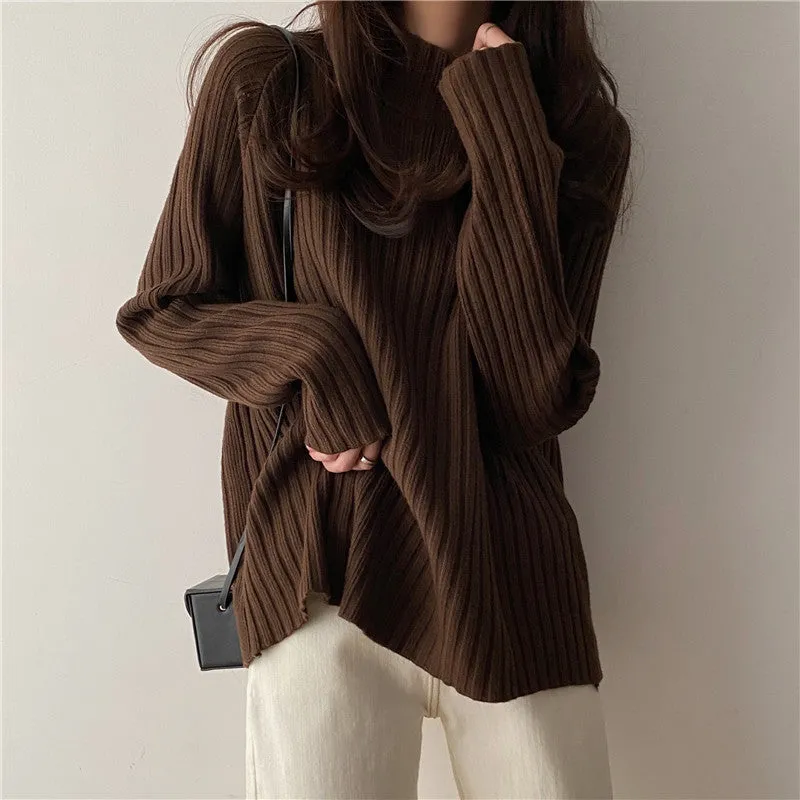 Uniwim dti outfits Women's Half Turtleneck Sweater Autumn and Winter Korean Style Loose Bottoming Shirt Inner Wear Fleece-lined Thick All-Match Sweater Long Sleeve Top