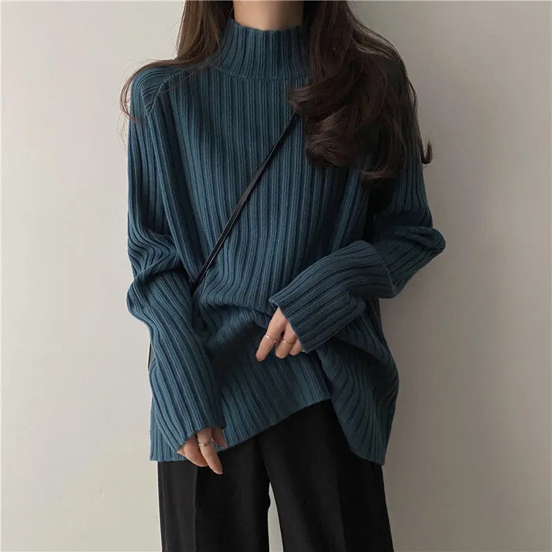 Uniwim dti outfits Women's Half Turtleneck Sweater Autumn and Winter Korean Style Loose Bottoming Shirt Inner Wear Fleece-lined Thick All-Match Sweater Long Sleeve Top