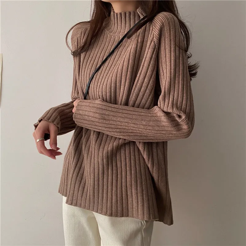 Uniwim dti outfits Women's Half Turtleneck Sweater Autumn and Winter Korean Style Loose Bottoming Shirt Inner Wear Fleece-lined Thick All-Match Sweater Long Sleeve Top