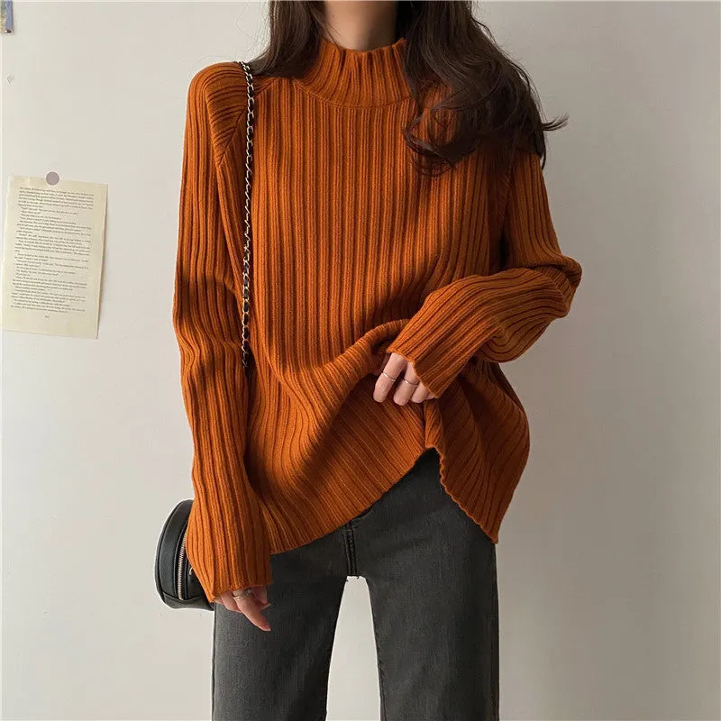 Uniwim dti outfits Women's Half Turtleneck Sweater Autumn and Winter Korean Style Loose Bottoming Shirt Inner Wear Fleece-lined Thick All-Match Sweater Long Sleeve Top