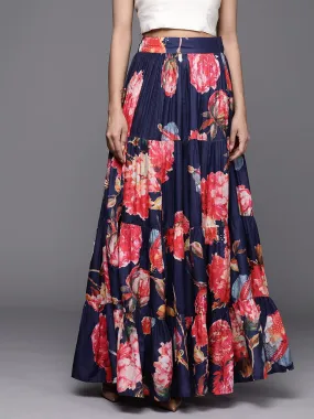 Varanga Blue Floral Printed Tiered Skirt