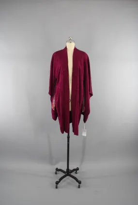 Vintage 1930s Silk Haori Kimono Jacket Cardigan in Cranberry Red Magenta