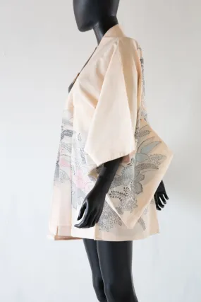 Vintage 1960s Cream Blush Floral Haori Kimono Jacket