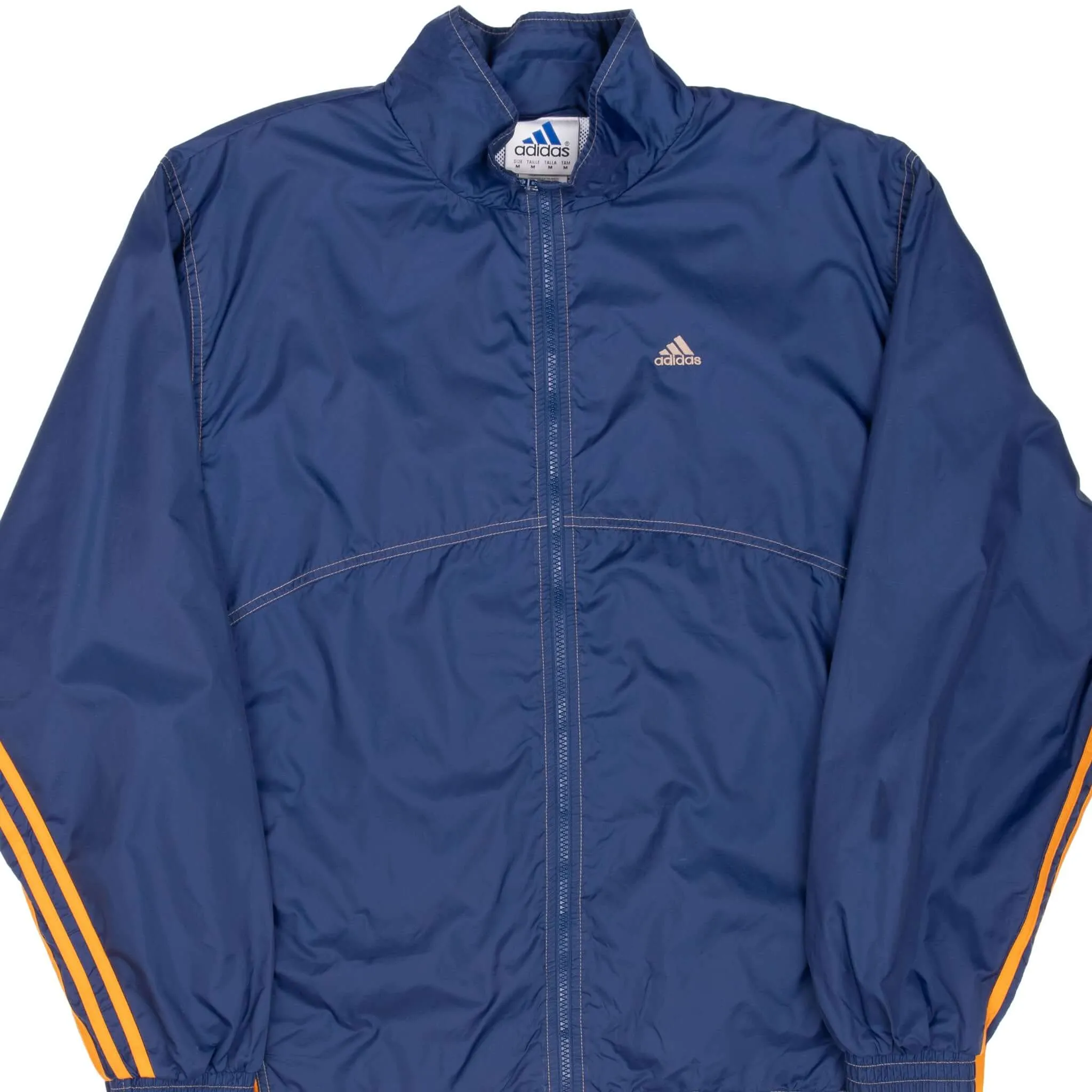 VINTAGE ADIDAS BLUE NYLON WINDBREAKER JACKET 1990S MEDIUM